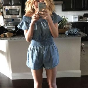 Denim off shoulder romper